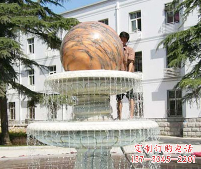 张掖园林景观晚霞红风水球喷泉石雕 (2)