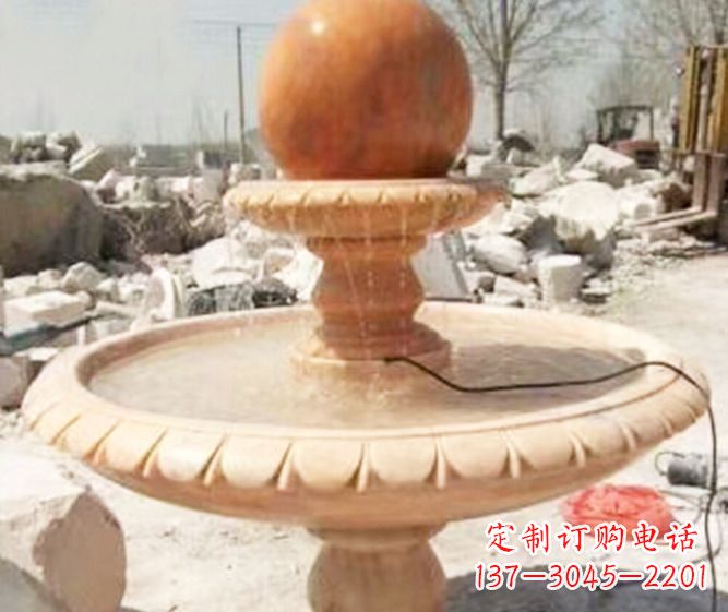 张掖园林景观晚霞红风水球喷泉石雕 (3)