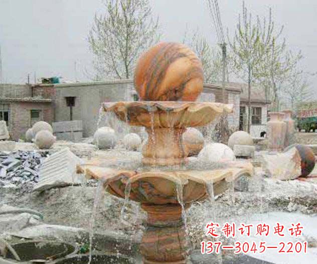 张掖园林景观晚霞红风水球喷泉石雕