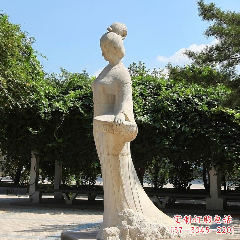 张掖园林历史人物著名美女秦罗敷砂岩石雕塑像
