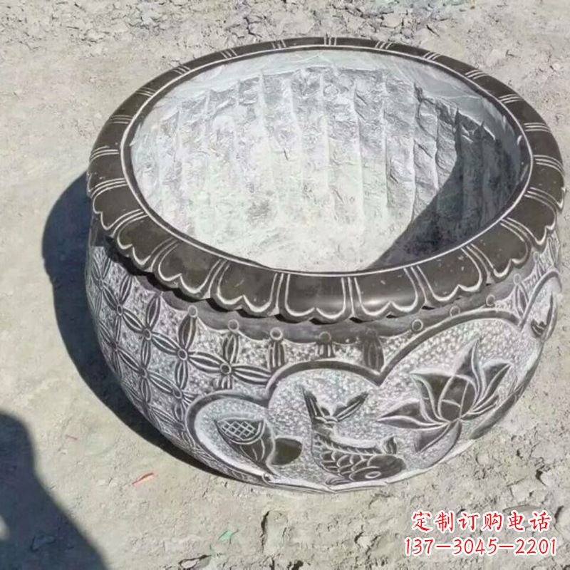 张掖园林莲花鱼纹石雕水缸