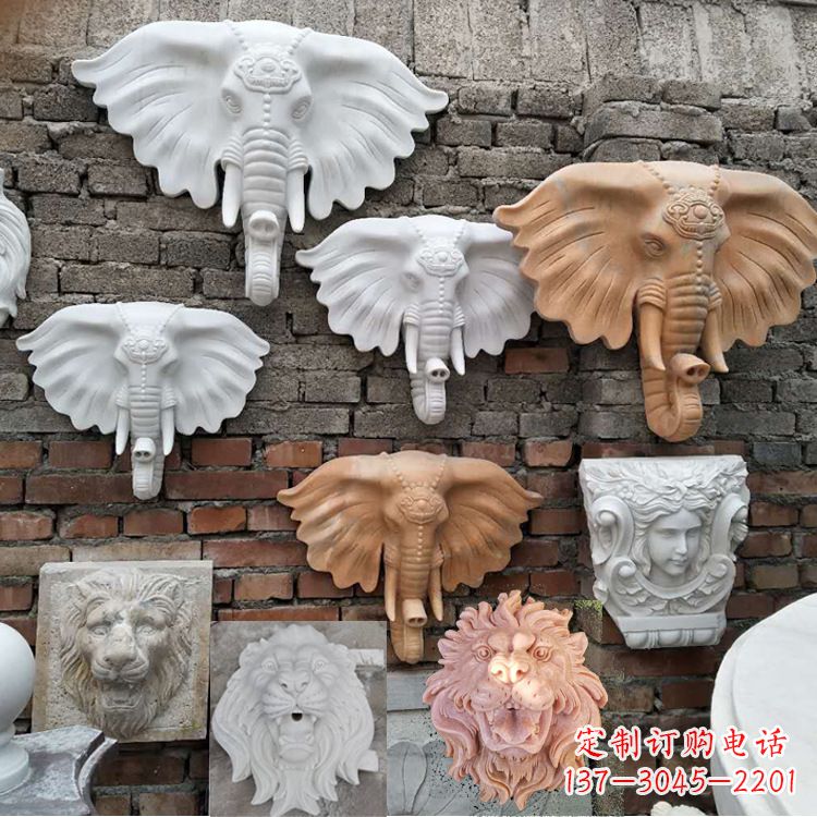 张掖园林喷水壁挂大象头部雕塑
