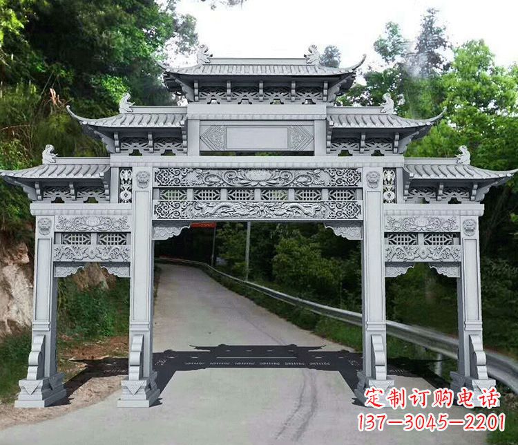 张掖园林三门石牌坊景观石雕