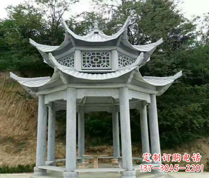 张掖园林双层凉亭石雕 (2)