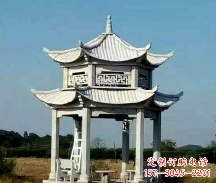 张掖园林双层石雕凉亭 (2)