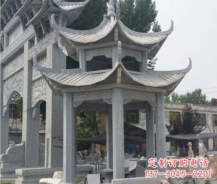 张掖园林双层石雕凉亭