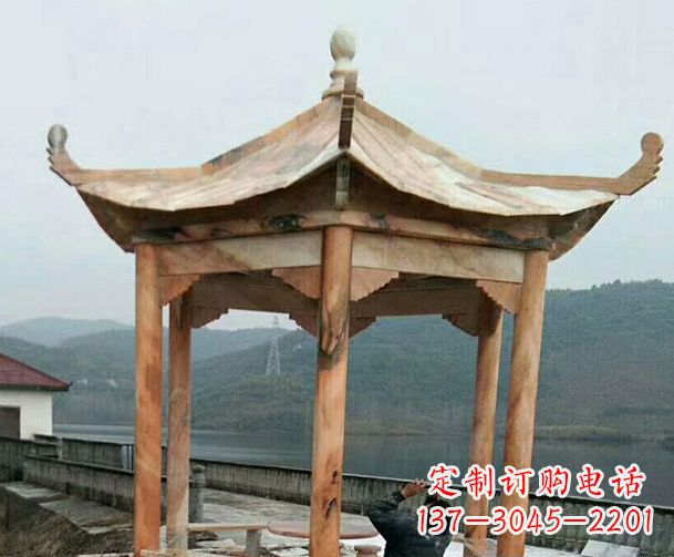 张掖园林晚霞红单层石凉亭景观石雕