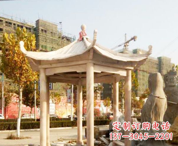 张掖园林晚霞红单层凉亭景观石雕