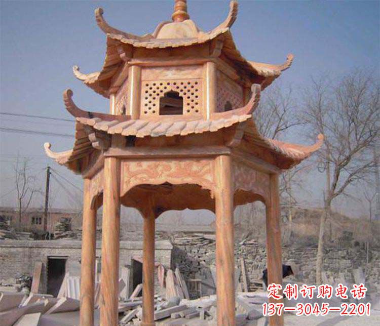 张掖园林晚霞红石凉亭景观石雕