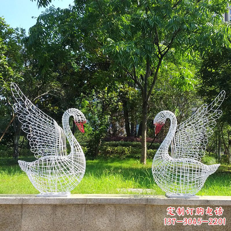张掖展翅天鹅网格雕塑-上色款