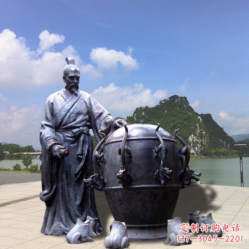 张掖张衡地动仪地震仪雕塑-玻璃钢仿铜历史名人情景雕塑