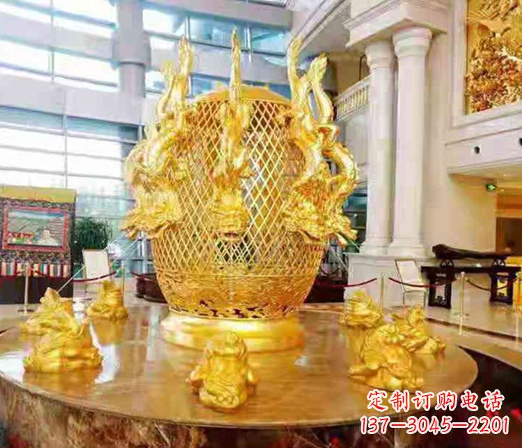 张掖张衡地动仪企业景观雕塑摆件纯铜鎏金古仪器