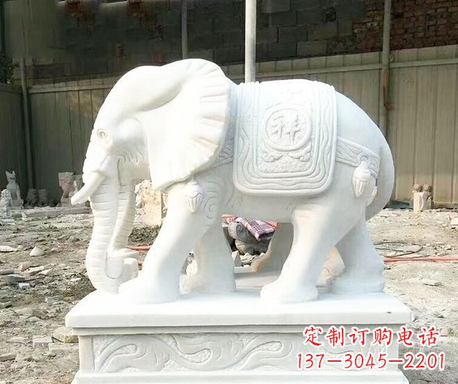 张掖招财动物汉白玉大象石雕 (3)