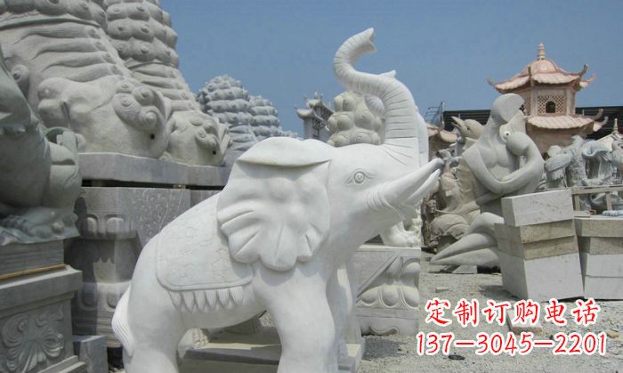 张掖招财动物汉白玉长鼻小象石雕