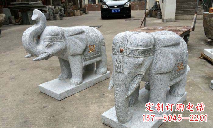 张掖招财进宝芝麻灰大象石雕 (2)