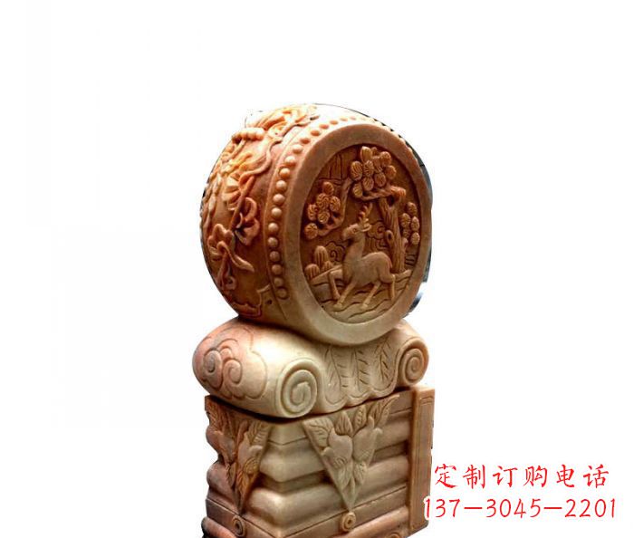 张掖招财石门墩晚霞红抱鼓石