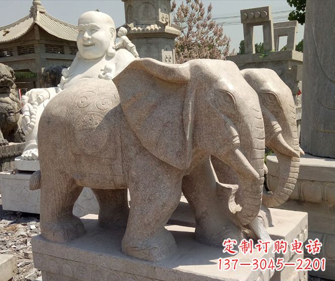 张掖招财晚霞红大象石雕 (2)
