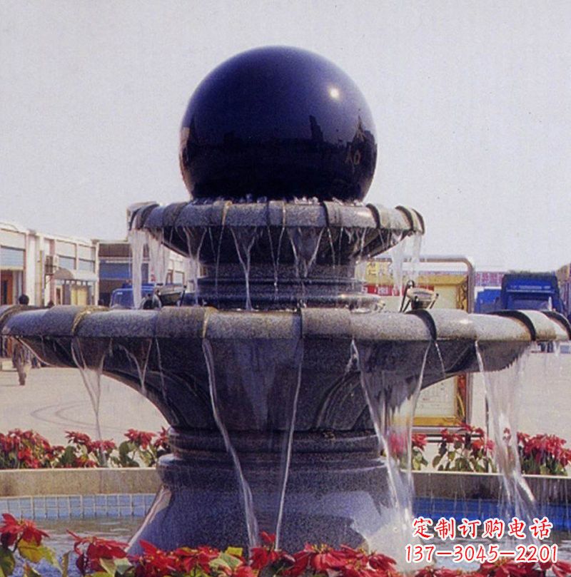 张掖中国黑双层风水球喷泉石雕