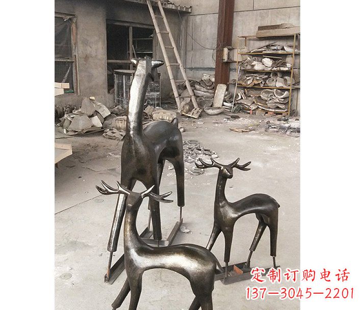 张掖铸铜梅花鹿动物铜雕摆件