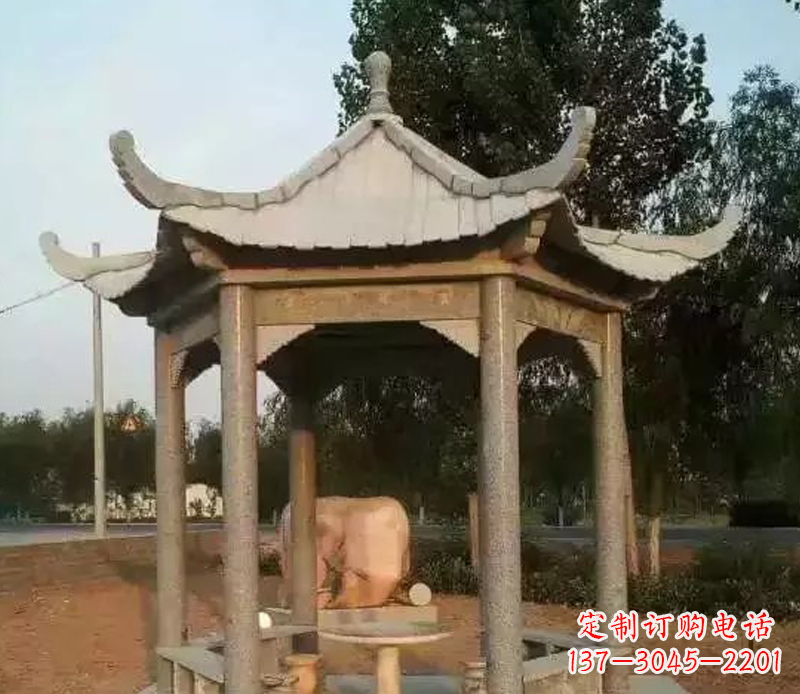 张掖公园景观大理石六角石雕凉亭