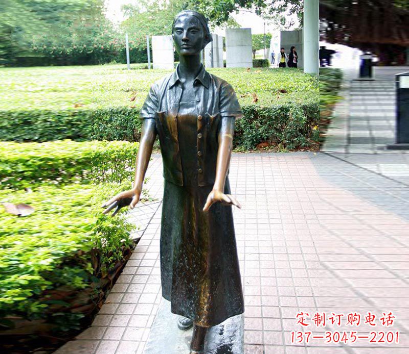 张掖走路的盲人女孩铜雕