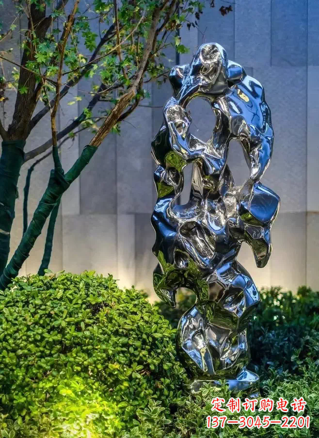 张掖太湖石雕塑-园林景观不锈钢镜面抽象太湖石雕塑
